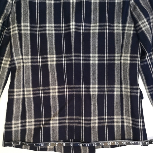 80s vintage window pane plaid oversized double-breasted NAVY/WHITE wool jacket - Picture 12 of 15